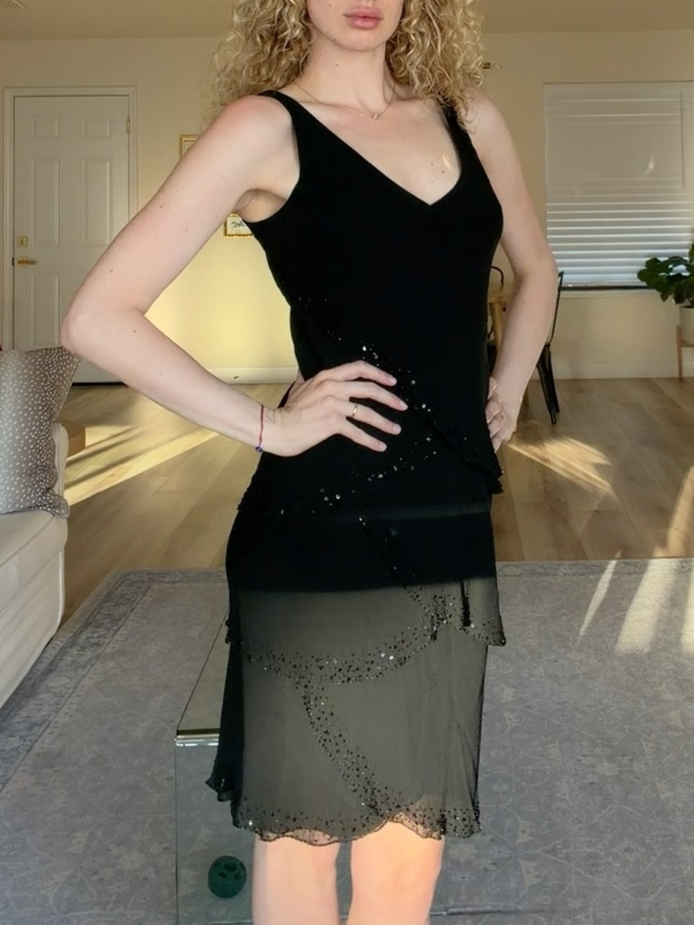 Jones New York Black V-Neck Sleeveless Tank with Sheer Overlay